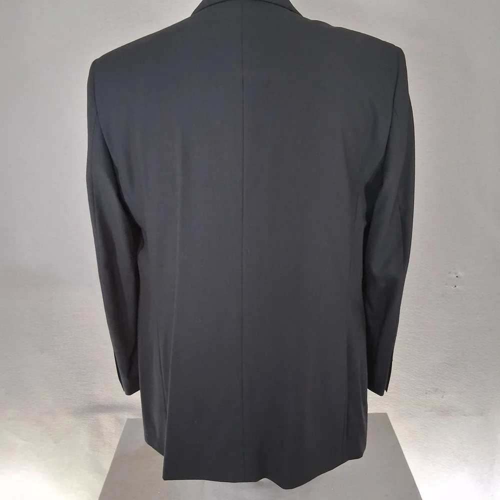 Pronto Uomo Blazer Men 46L Black Classic 100% Wool Sport Coat Ventless 2 Button